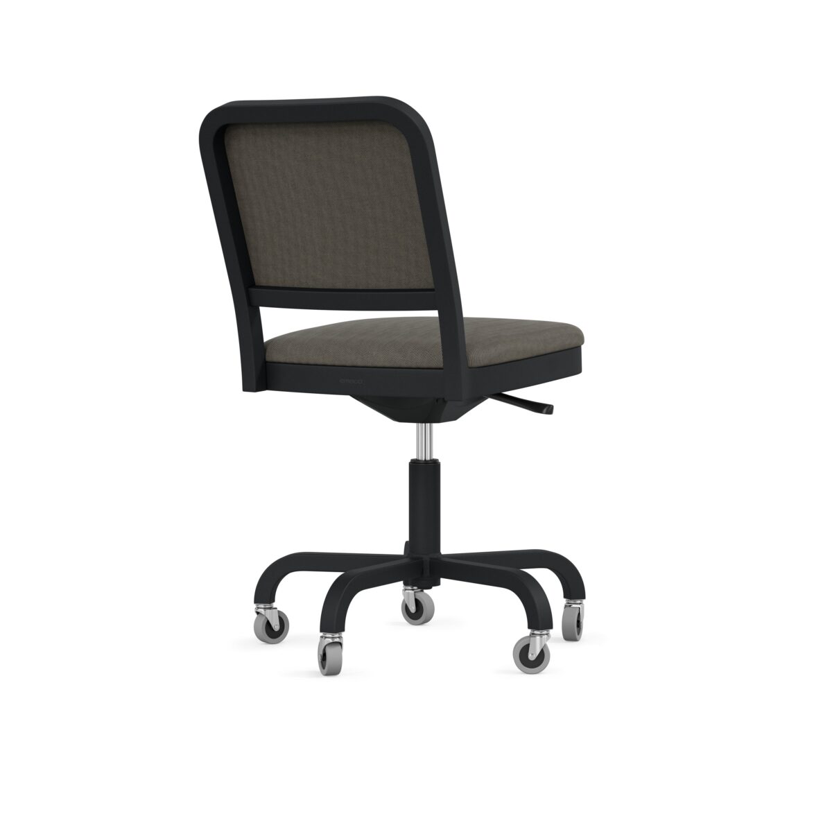 Emeco Navy Officer swivel chair with sleek aluminum frame and comfortable navy upholstery.