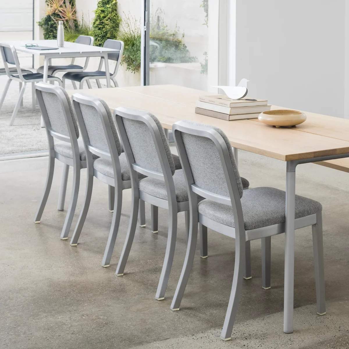 Minimalist Navy Officer Side Chair with ergonomic design by Jasper Morrison.