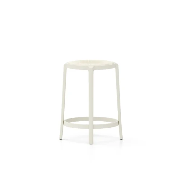**On & On stool with plywood seat featuring a recycled PET plastic frame, available in multiple colors and finishes, designed for both residential and commercial spaces.**