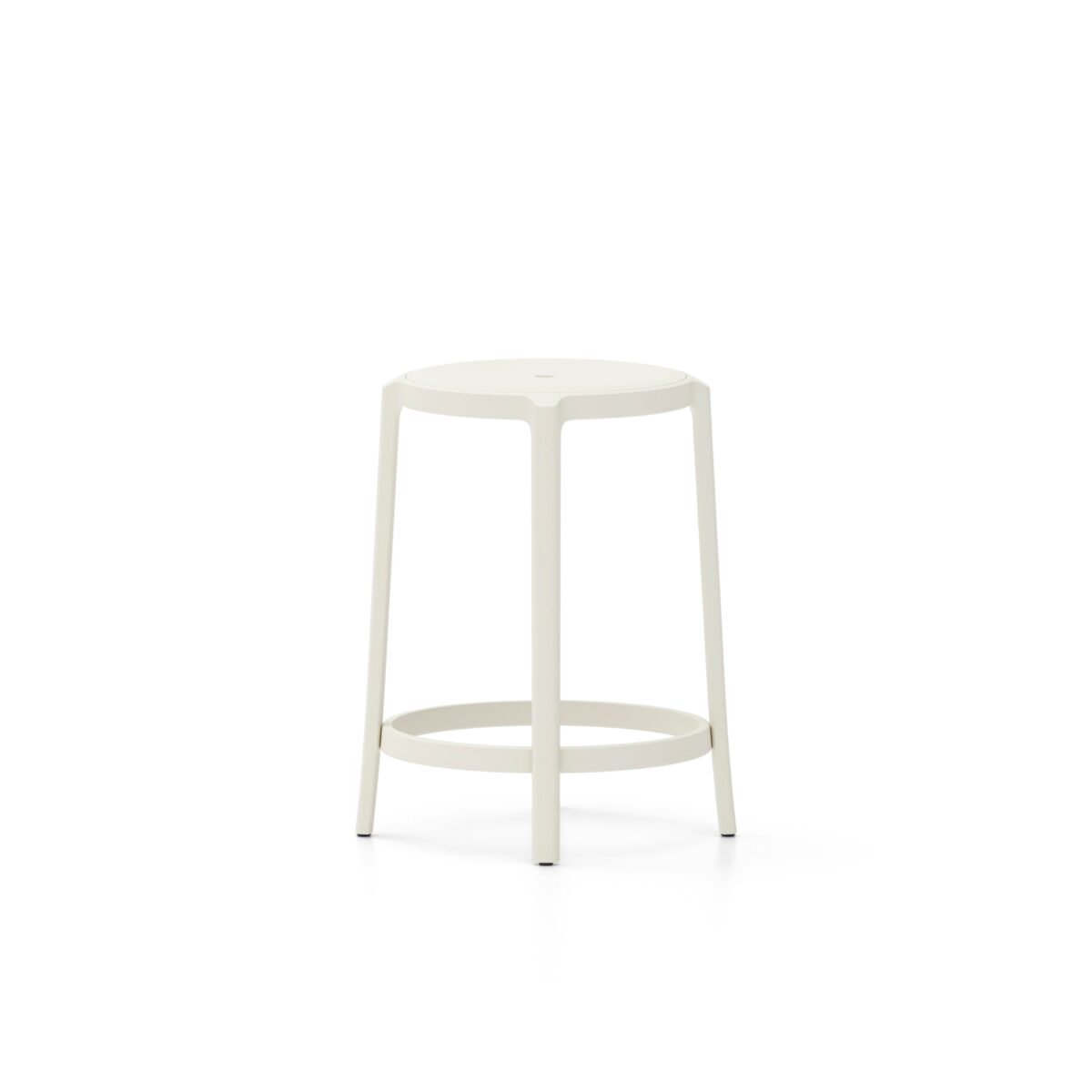 “Eco-friendly On & On stool by Emeco with curved seat and sleek legs.”