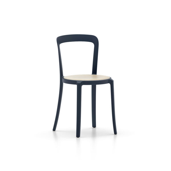 On & On Chair with plywood seat by Emeco, designed by Edward Barber and Jay Osgerby. A modern, stackable chair with a sustainable plywood seat and sleek frame.