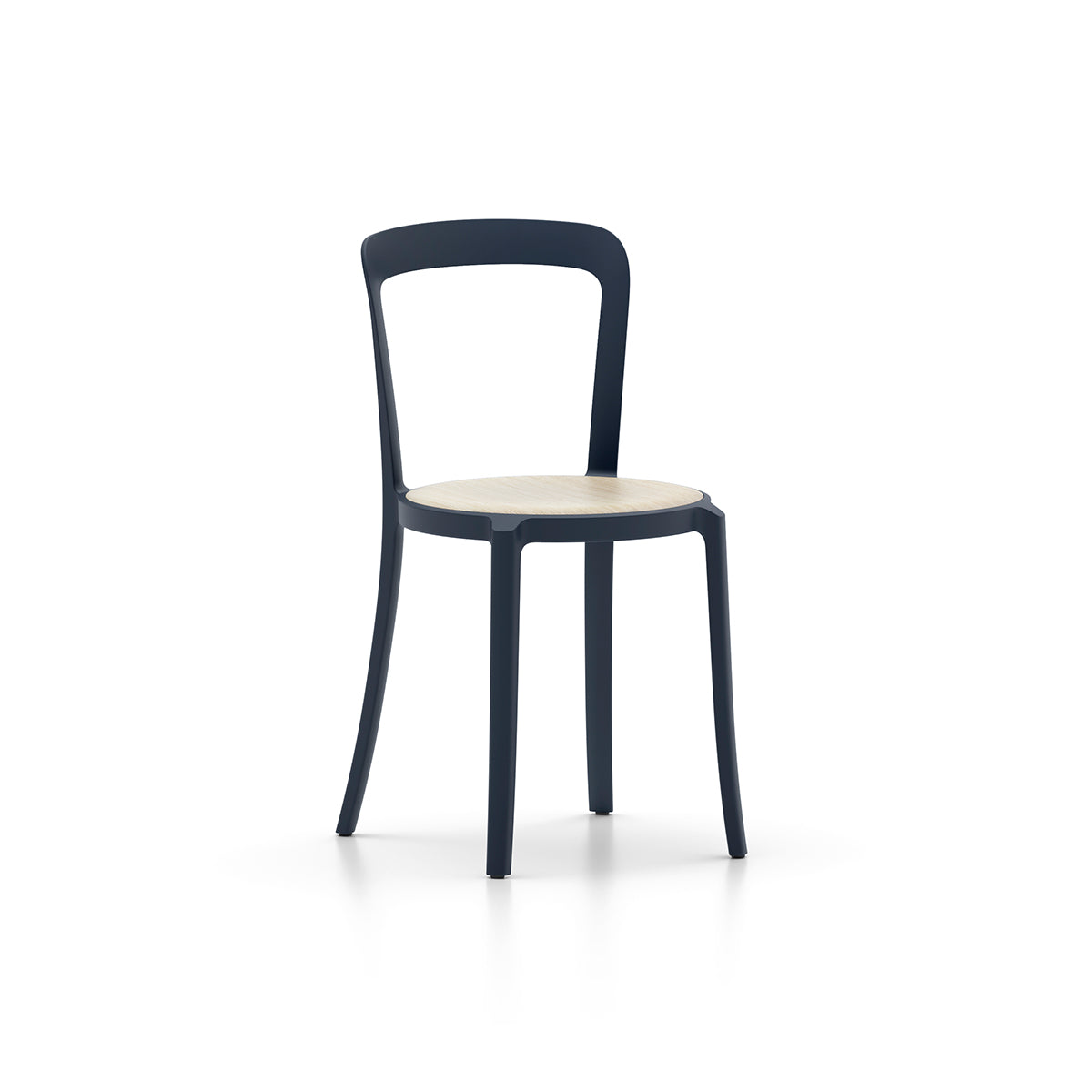 On & On Chair with plywood seat by Emeco, designed by Edward Barber and Jay Osgerby. A modern, stackable chair with a sustainable plywood seat and sleek frame.