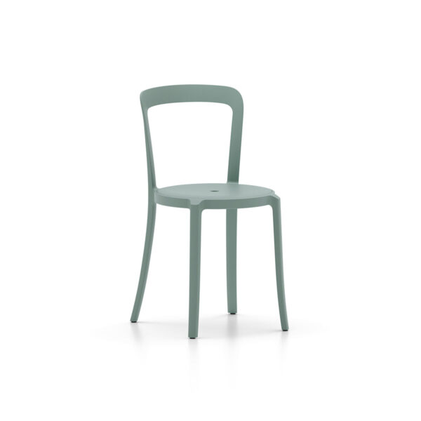“Eco-conscious On & On Chair by Emeco featuring a sculpted recycled seat and aluminum legs.”