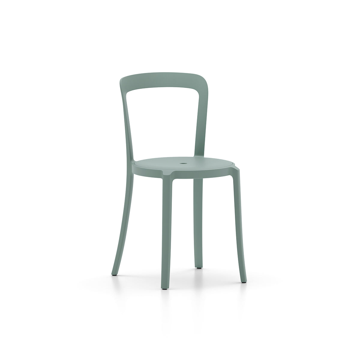 “Eco-conscious On & On Chair by Emeco featuring a sculpted recycled seat and aluminum legs.”