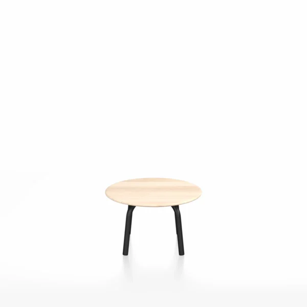 Round Parrish Low Table by Konstantin Grcic for Emeco with aluminum base and wood top.