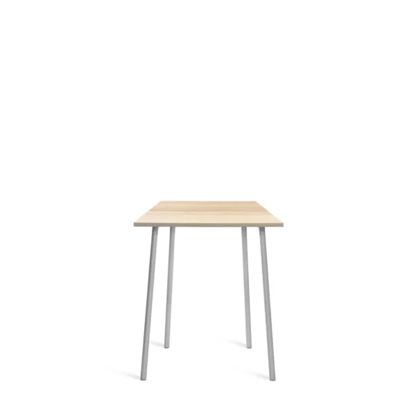 High table with a recycled aluminum frame and wood top, available in ash, walnut, or Accoya, designed for durability and style in both residential and commercial settings.