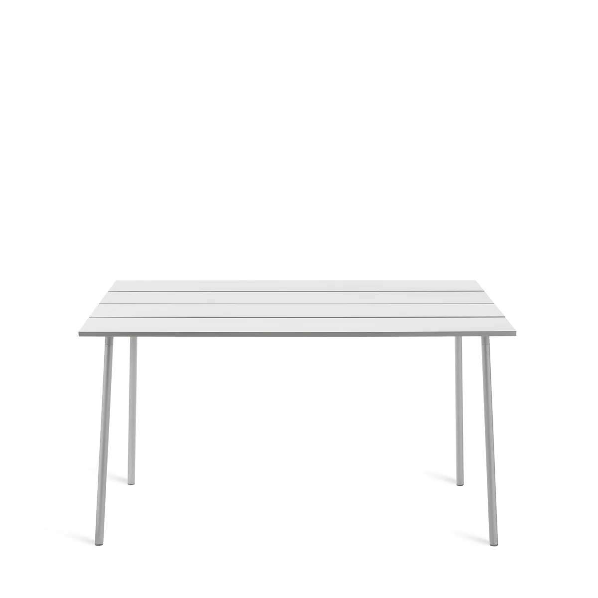 Run high table, aluminum by Emeco, designed by Sam Hecht and Kim Colin, features a recycled aluminum frame with a clear anodized or black powder-coated finish, suitable for both indoor and outdoor use.
