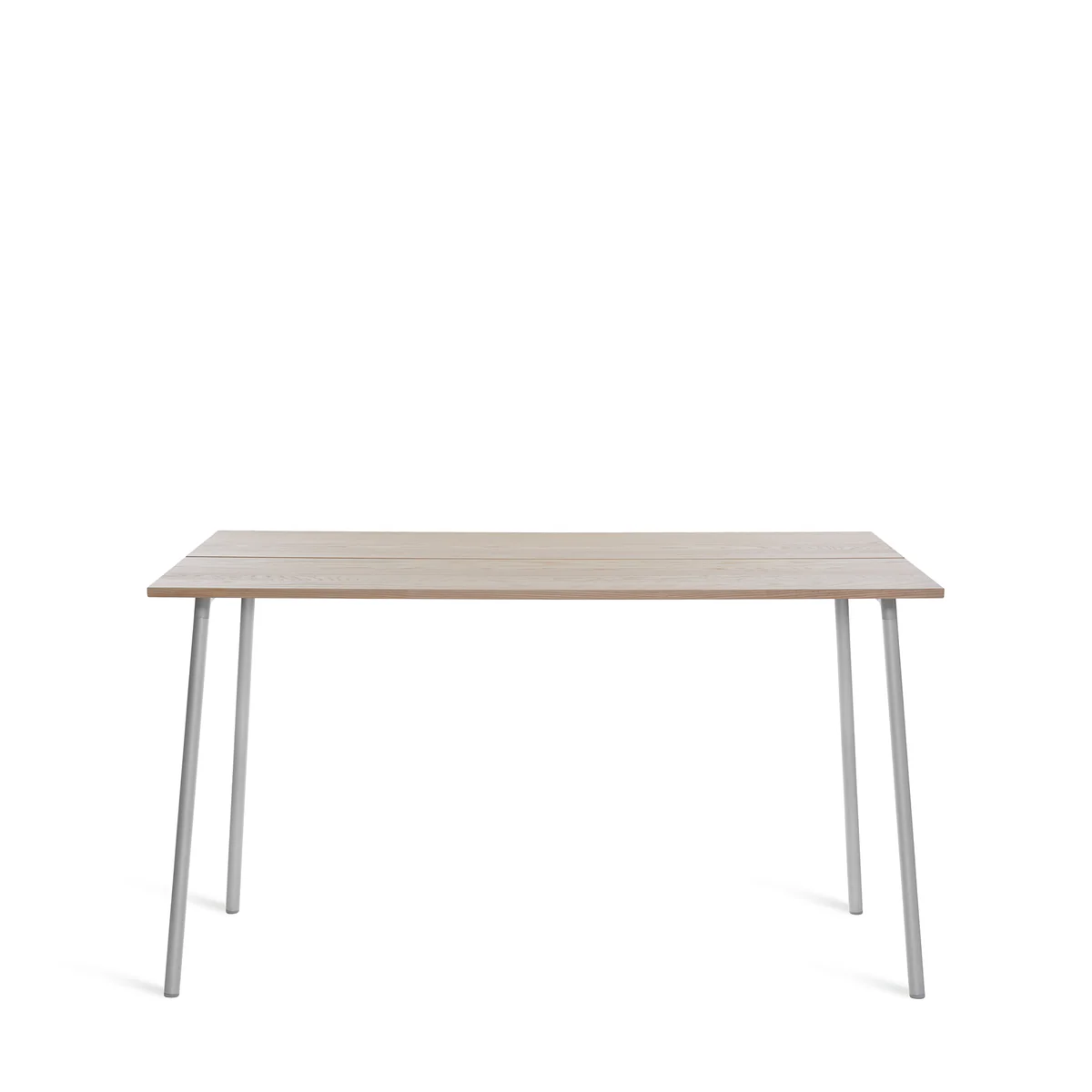 Run high table, wood by Emeco, designed by Sam Hecht and Kim Colin, features a recycled aluminum frame and a wood top available in ash, walnut, or Accoya, suitable for both indoor and outdoor use.