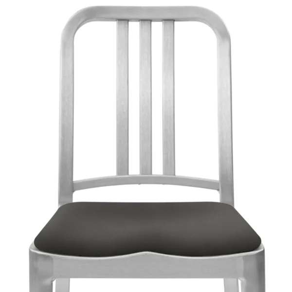 Handmade seat pad with fire-rated foam and recycled fabric, designed for Emeco chairs like 1006 Navy and 111 Navy.