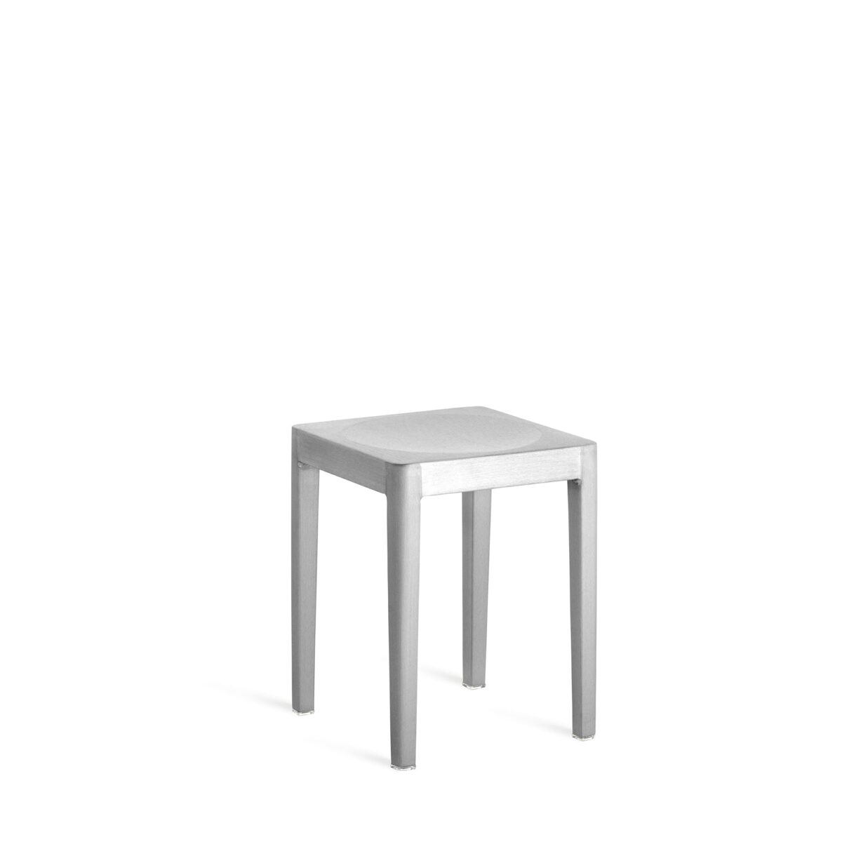 “Industrial-style small stool by Emeco, designed by Starck using recycled materials and built for longevity.”