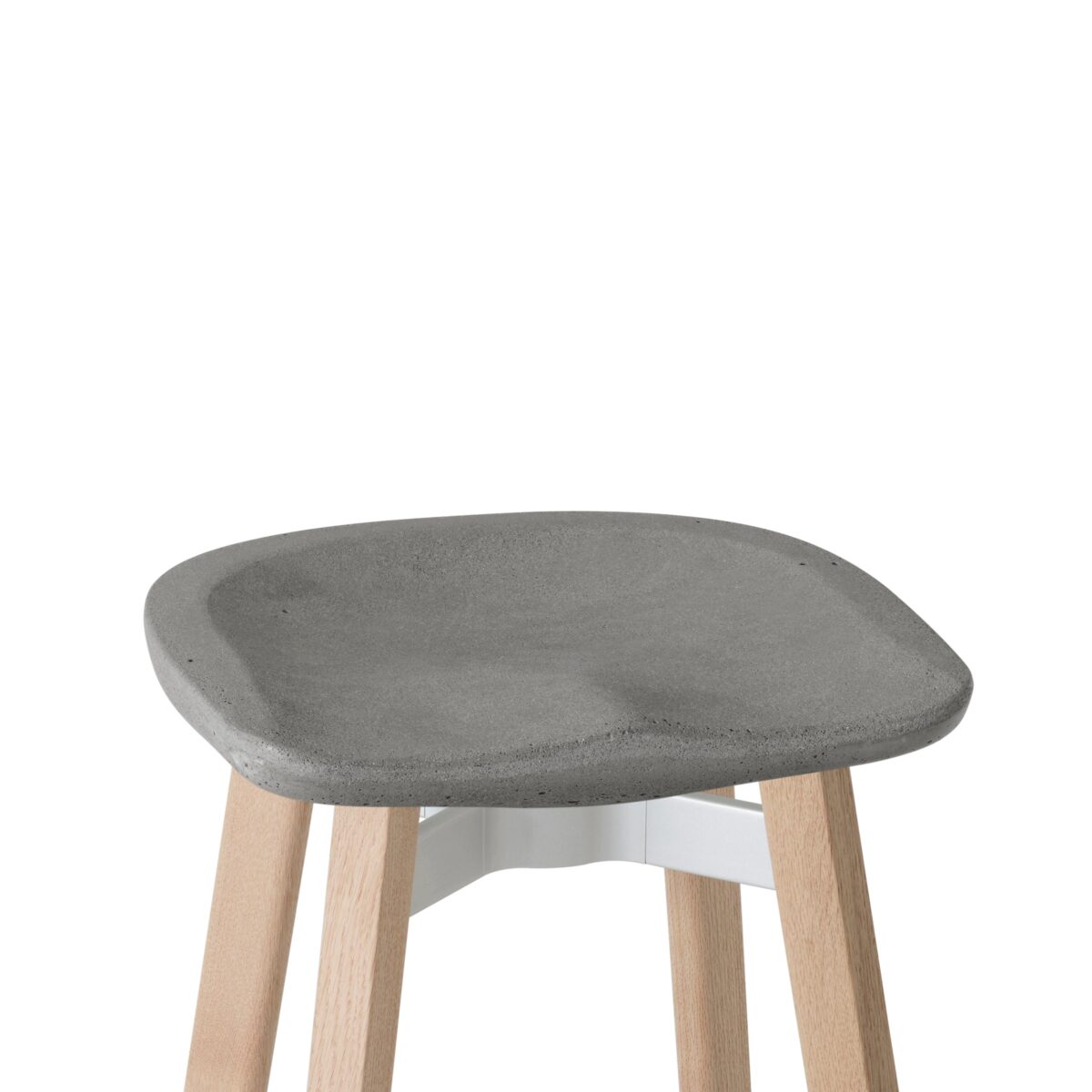 Nendo-designed SU Small Stool for Emeco, with sleek aluminum legs and natural oak seat.