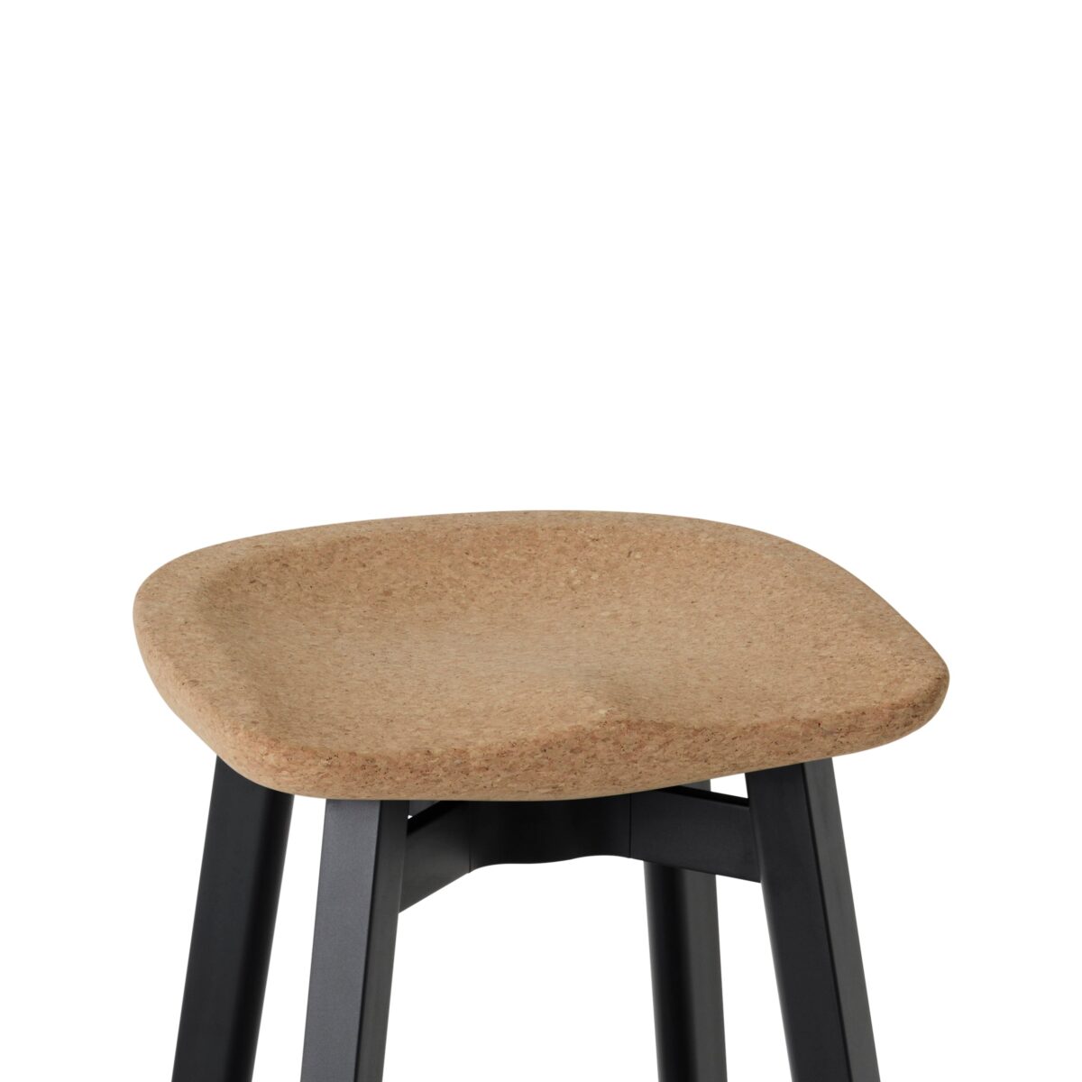 Reclaimed material stool with a slim, modern frame and versatile design for various settings.