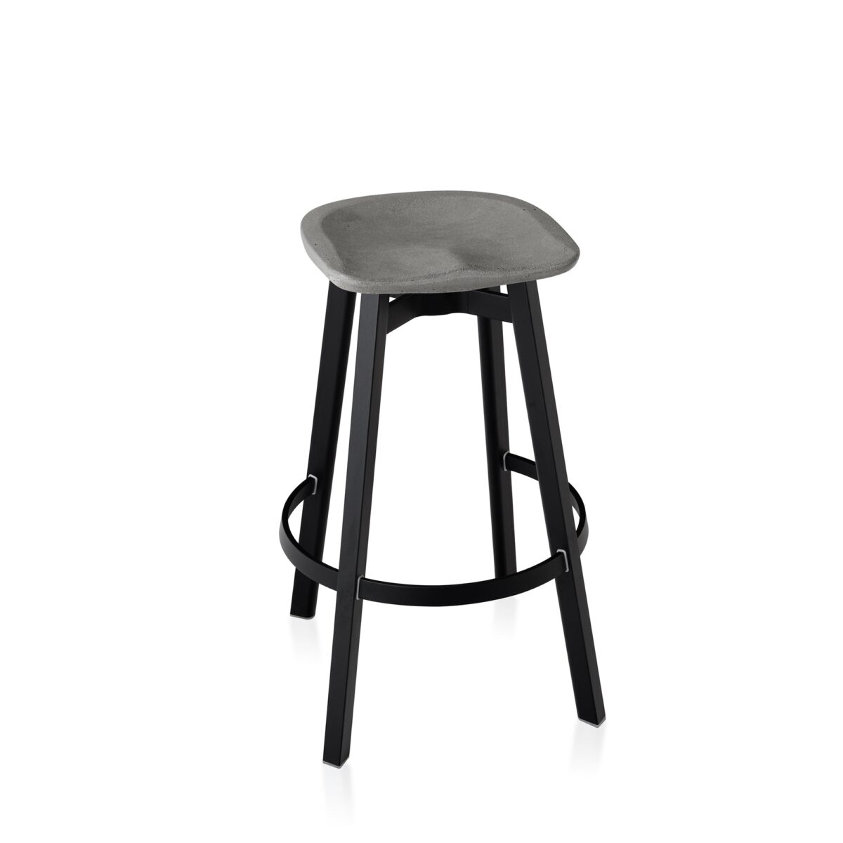 Stylish Nendo-designed stool with a clear anodized aluminum base and ergonomic seat.