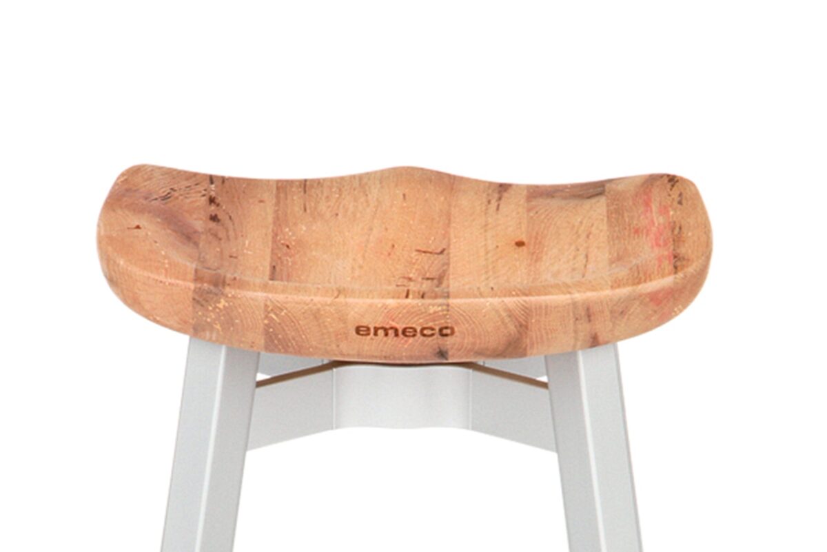 SU Small Stool by Nendo for Emeco, combining reclaimed oak with minimalist aluminum support.