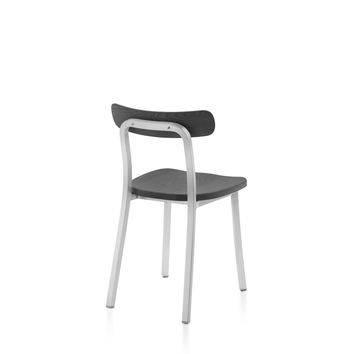 A modern Utility Side Chair by Jasper Morrison, combining a brushed aluminum frame with a wooden seat and backrest.