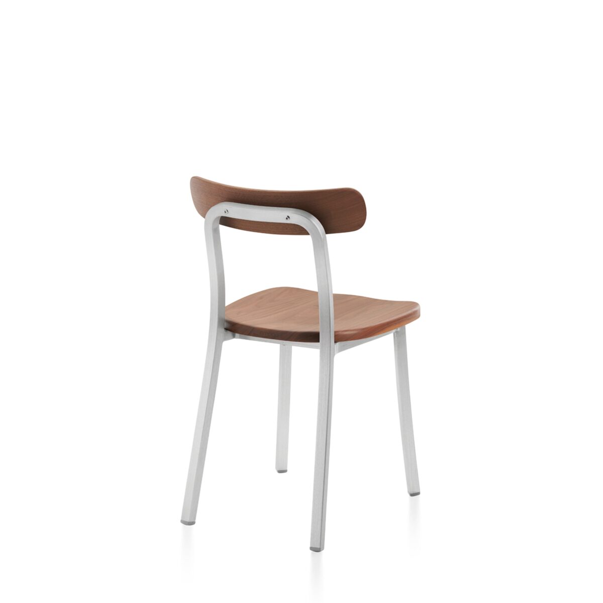 Minimalist design Utility chair by Emeco with a durable aluminum frame and comfortable wood seat by Jasper Morrison.