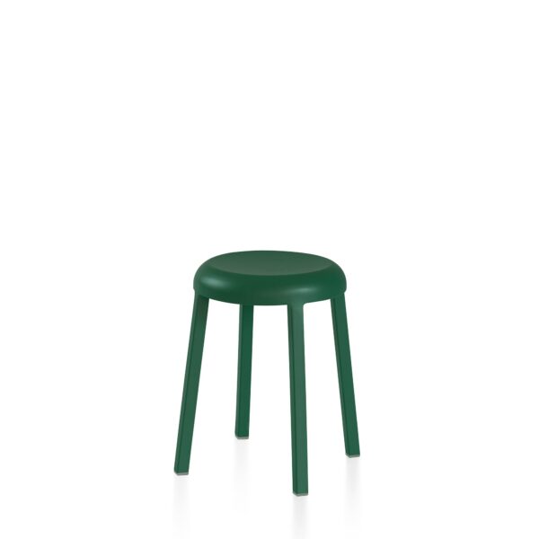 “Compact Za Stool by Emeco, designed by Naoto Fukasawa with a smooth, geometric shape and refined industrial finish.”