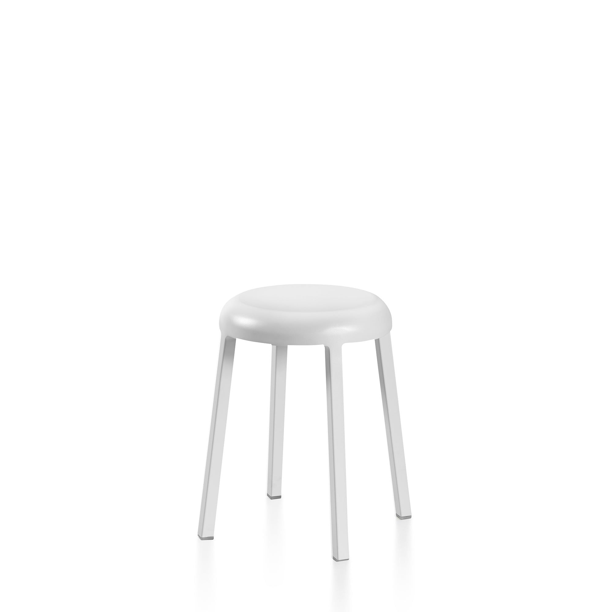 Za Small Stool by Naoto Fukasawa for Emeco in light blue, minimalist design, made of recycled aluminum.