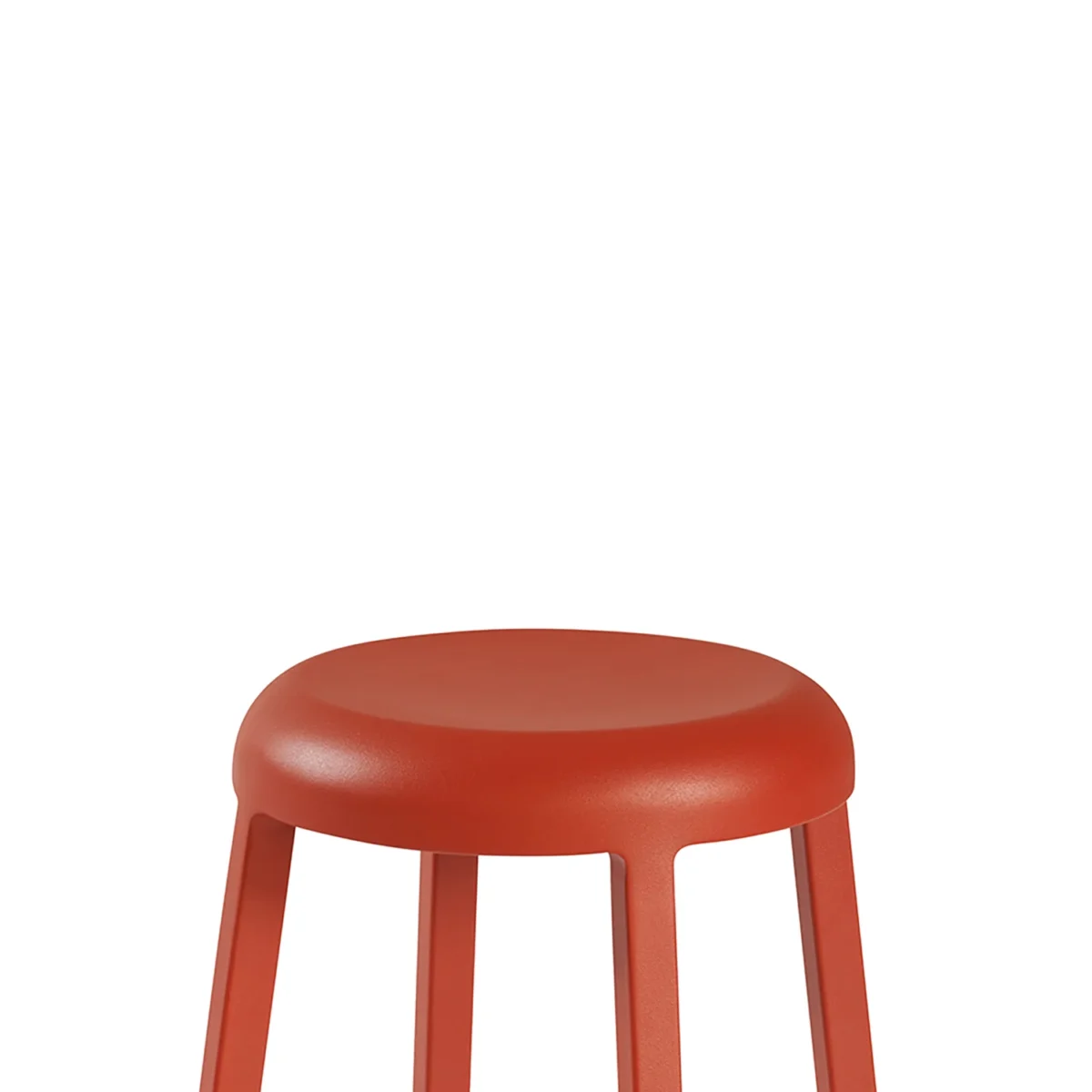 "Za Mini Stool in hand-polished aluminum, showcasing a sleek, reflective surface and ergonomic design by Naoto Fukasawa for Emeco."