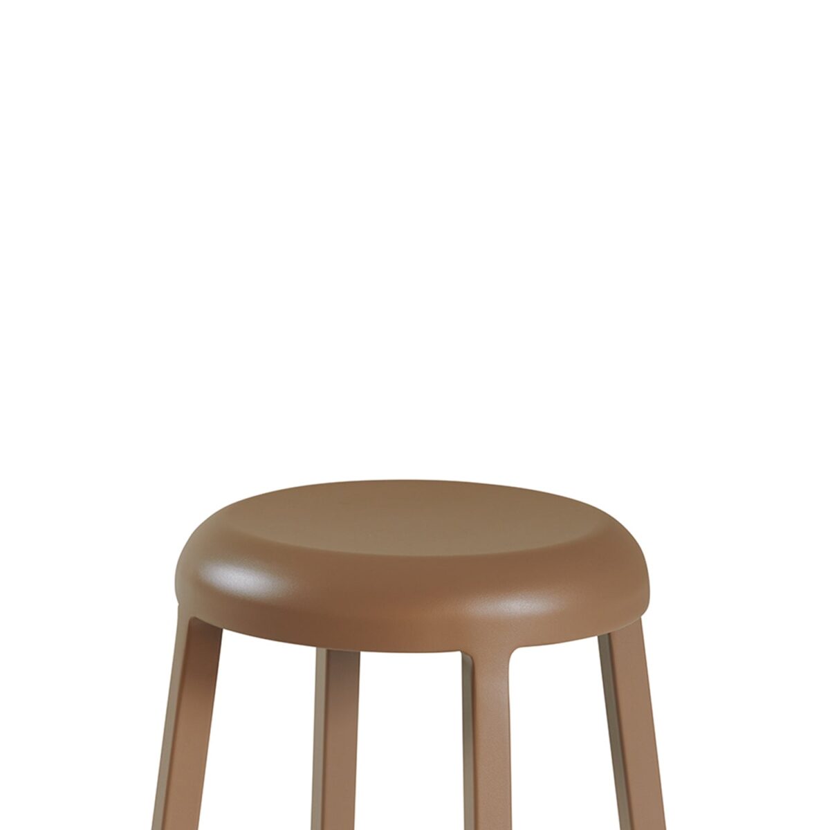 “On & On stool by Emeco with recycled plastic seat and aluminum frame.”