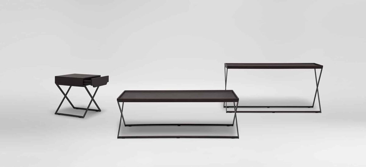 Contemporary dining table with wooden top and metal legs by Camerich.