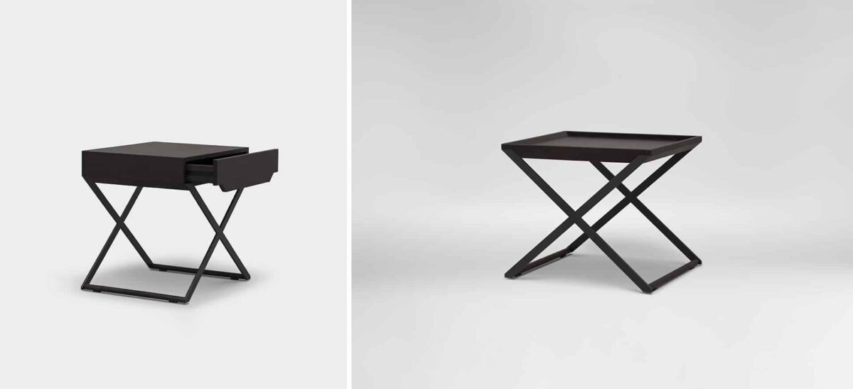 Contemporary dining table with wooden top and metal legs by Camerich.