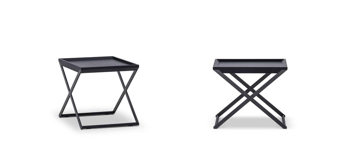 Contemporary dining table with wooden top and metal legs by Camerich.