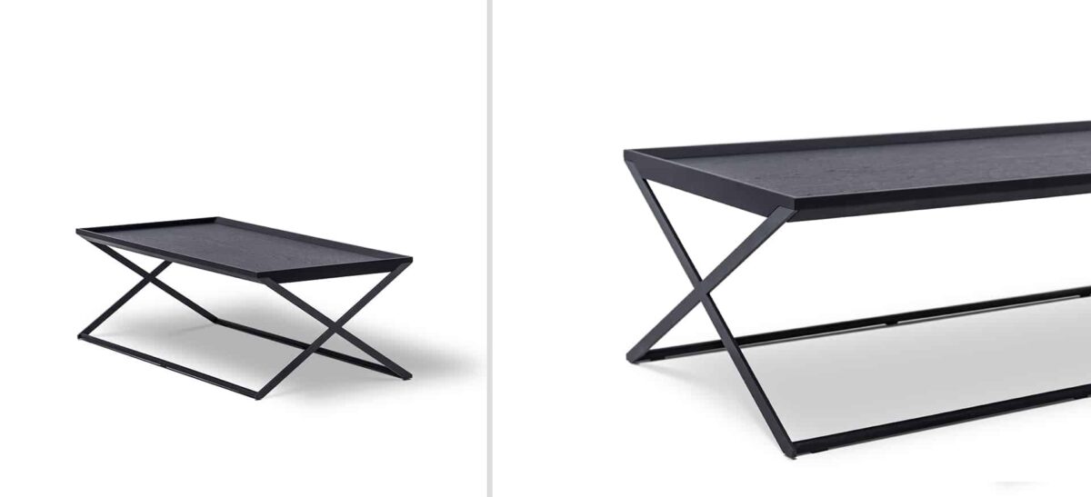 Contemporary dining table with wooden top and metal legs by Camerich.