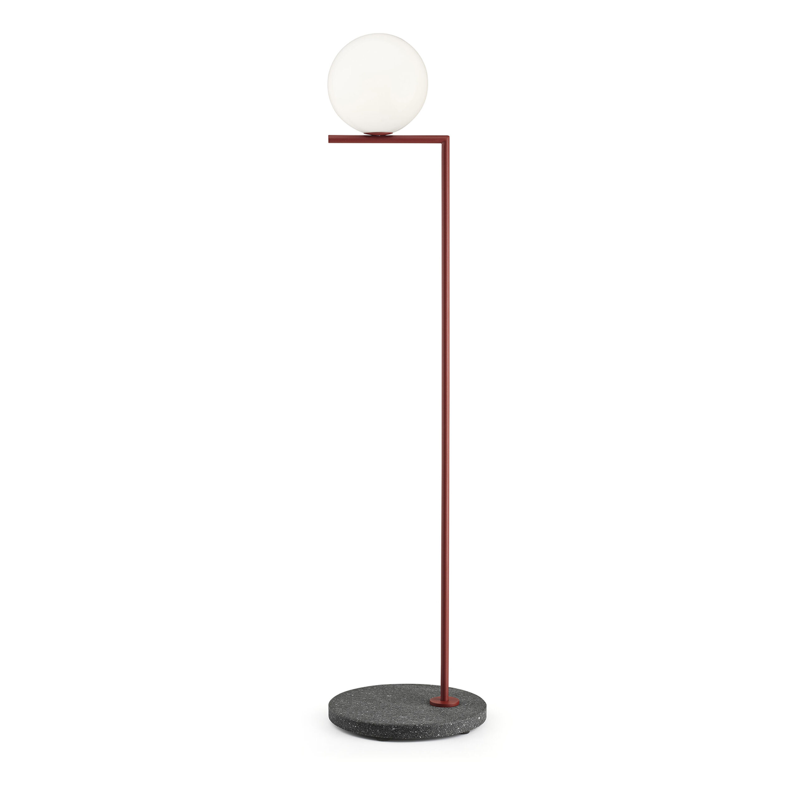 Flos IC F1 Outdoor floor lamp in black, featuring a balanced opaline globe and tall, minimalist frame.