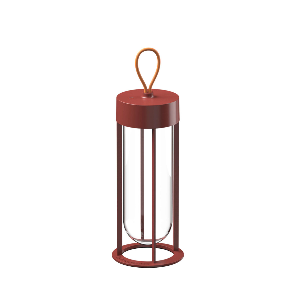 In Vitro Unplugged by Flos, In Vitro Unplugged lamp by Flos with clear glass dome and aluminum base, front view in a Royal Oak Michigan showroom