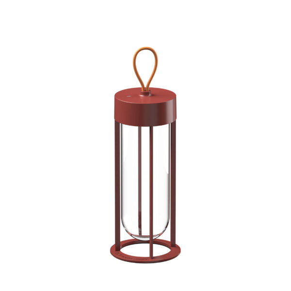 In Vitro Unplugged by Flos, In Vitro Unplugged lamp by Flos with clear glass dome and aluminum base, front view in a Royal Oak Michigan showroom