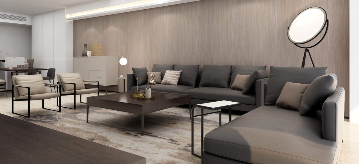 Elegant round dining table with smooth wood top and sleek metal base by Camerich.