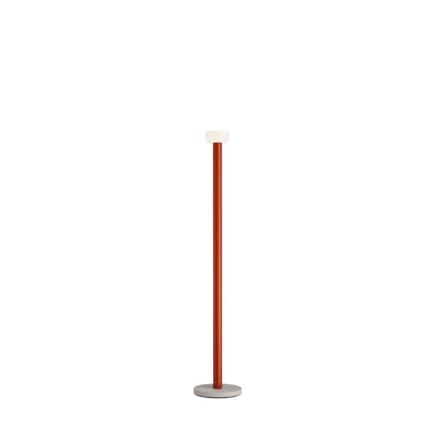Bellhop Floor by Flos, Bellhop Floor lamp by Flos in brick red stem with inverted white blown glass diffuser on concrete base