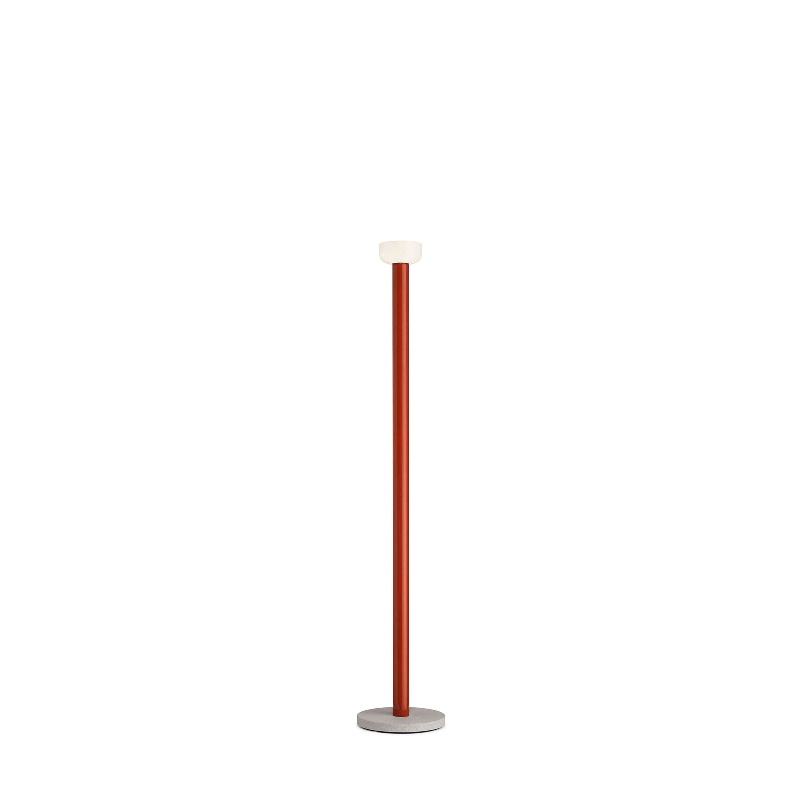 Bellhop Floor by Flos, Bellhop Floor lamp by Flos in brick red stem with inverted white blown glass diffuser on concrete base
