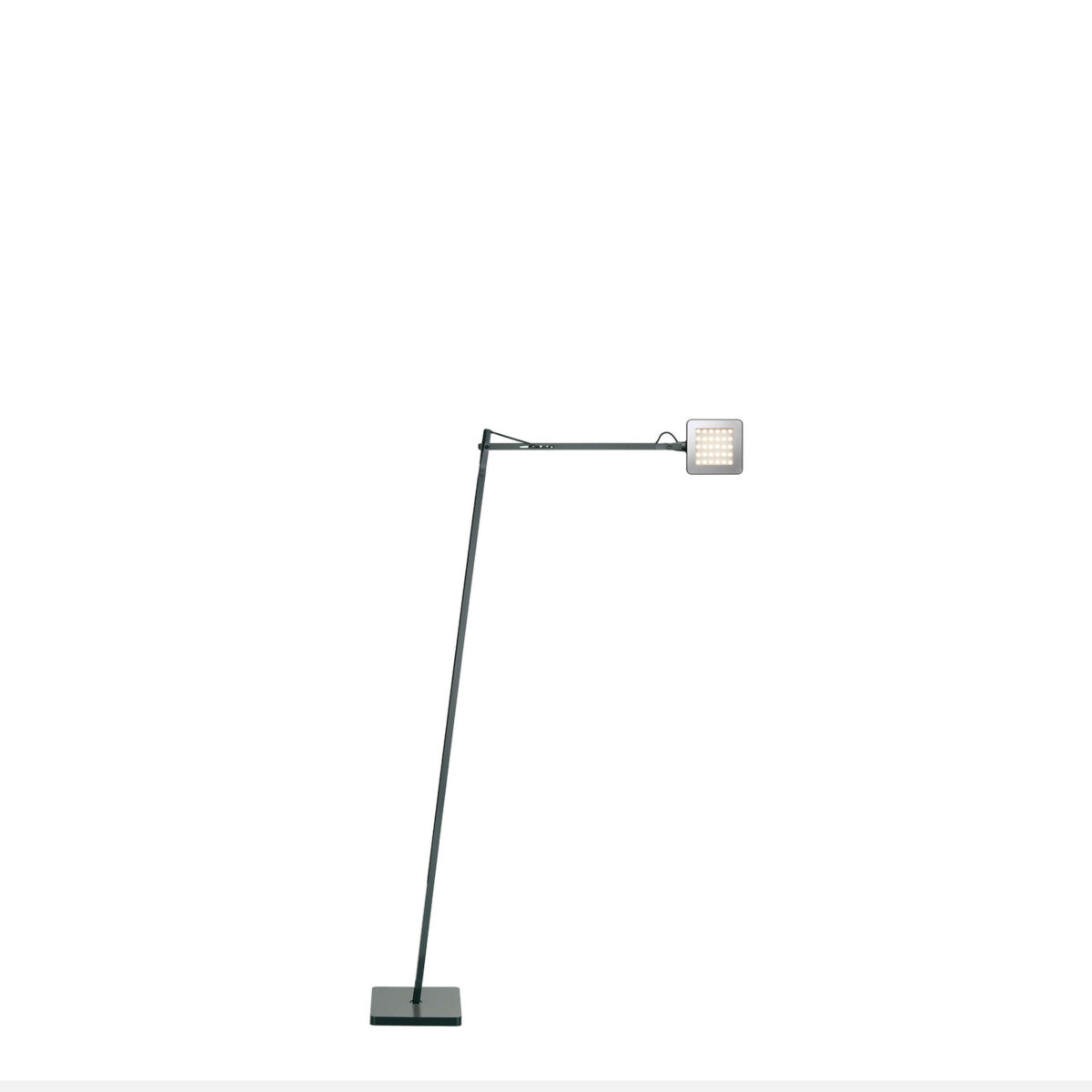 Kelvin Led Floor by Flos, Kelvin LED Floor lamp by Flos in matte black finish with signature square head, front view in a Royal Oak Michigan showroom