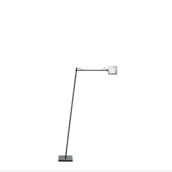 Kelvin Led Floor by Flos, Kelvin LED Floor lamp by Flos in matte black finish with signature square head, front view in a Royal Oak Michigan showroom