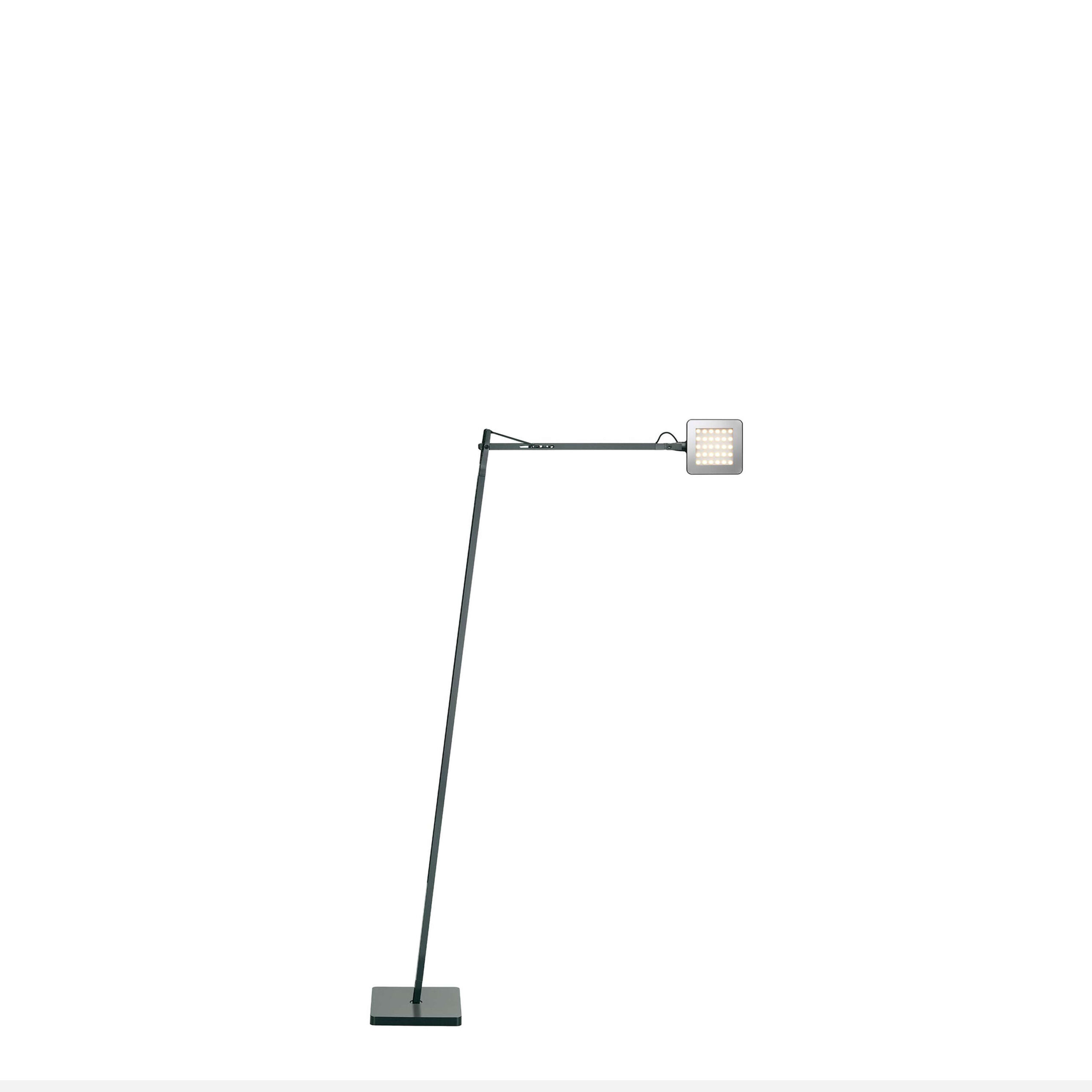 Kelvin Led Floor by Flos, Kelvin LED Floor lamp by Flos in matte black finish with signature square head, front view in a Royal Oak Michigan showroom