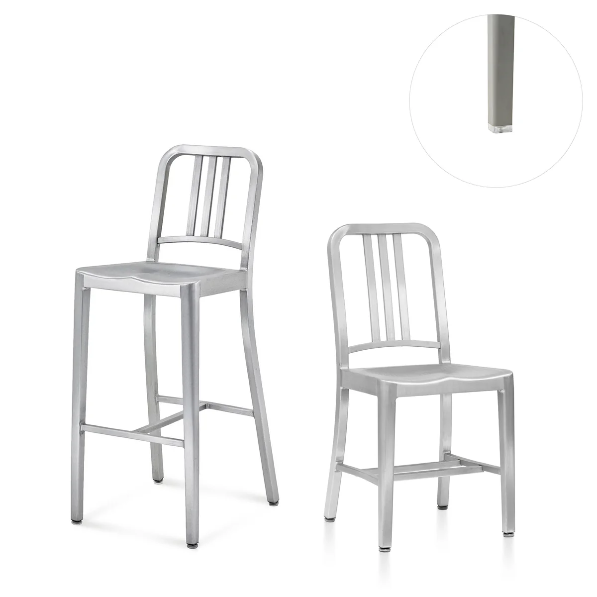 Protective floor glides designed for Emeco Navy chairs, ensuring stability and preventing surface damage.