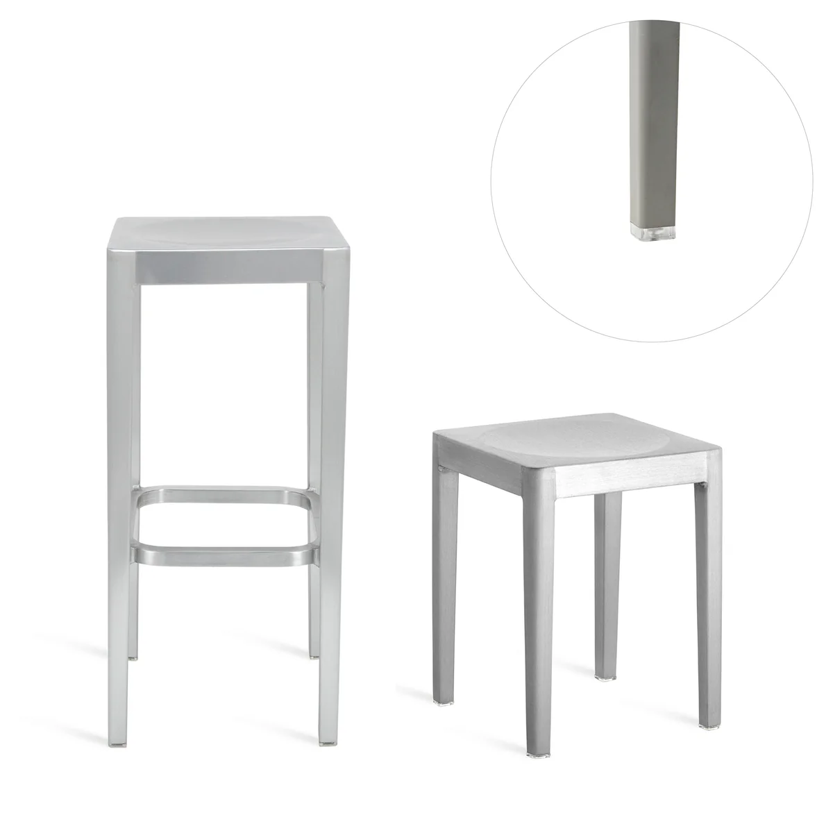 Glides for Emeco Stool (set of 4) by Emeco, designed by Philippe Starck, feature rubber feet to protect floors and ensure stability, suitable for both indoor and outdoor use.