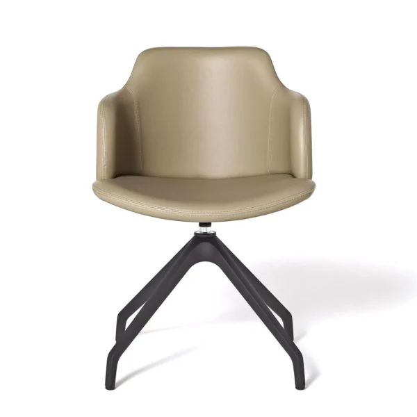 Glamour P chair by Peressini upholstered in rich velvet with a softly scalloped backrest and slender metallic legs.
