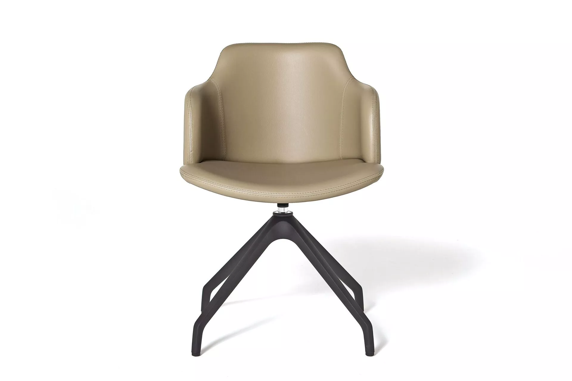 Glamour P chair by Peressini upholstered in rich velvet with a softly scalloped backrest and slender metallic legs.