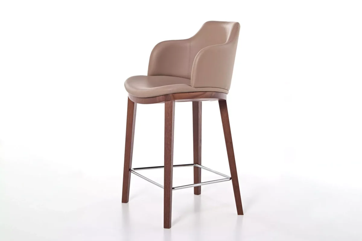 Glamour P chair by Peressini in velvet upholstery with rounded back and gold-toned metal legs.