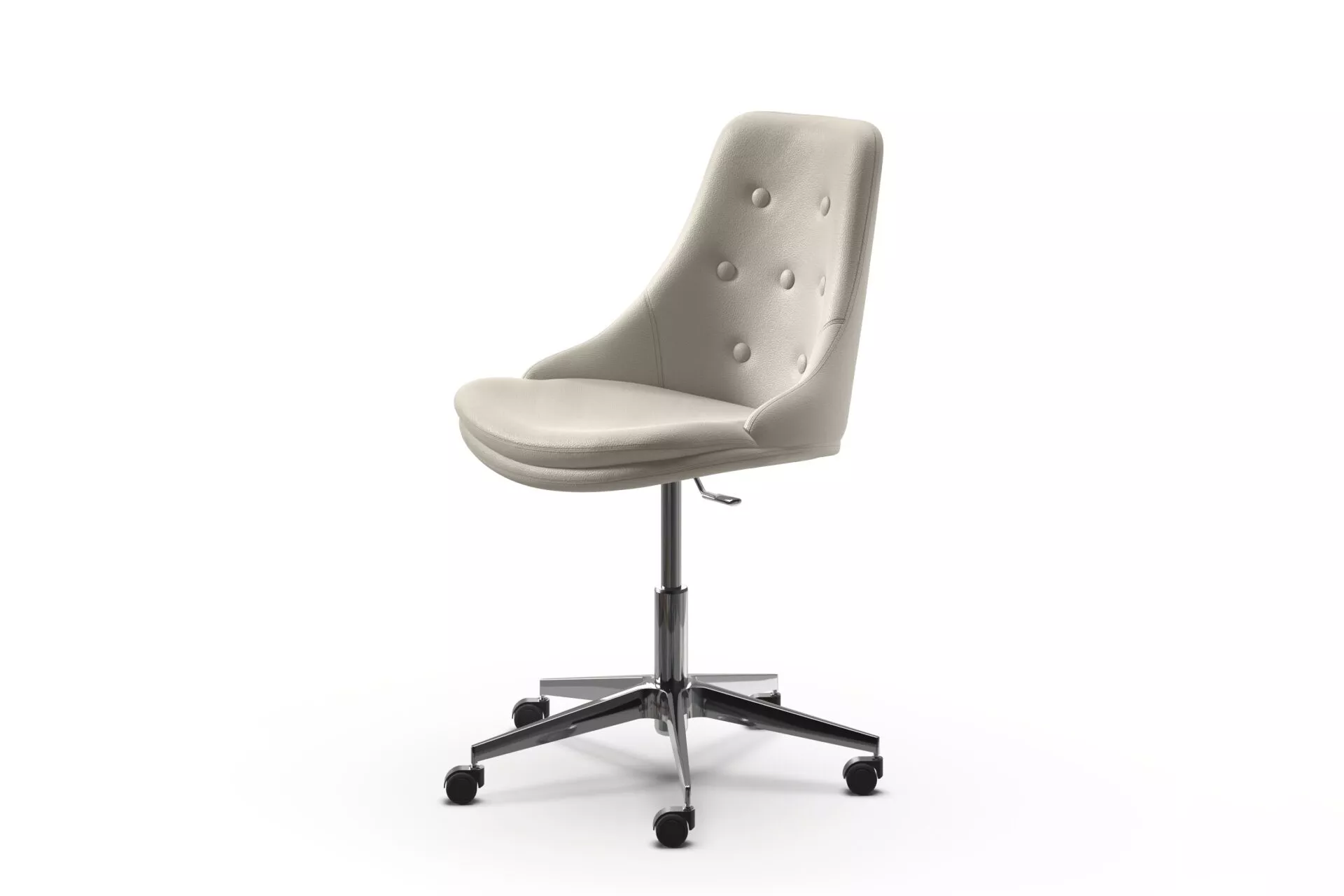 Peressini Glamour SBC barstool featuring a button-tufted backrest, adjustable height gas lift, and a chrome-plated base, upholstered in premium leather or velvet.