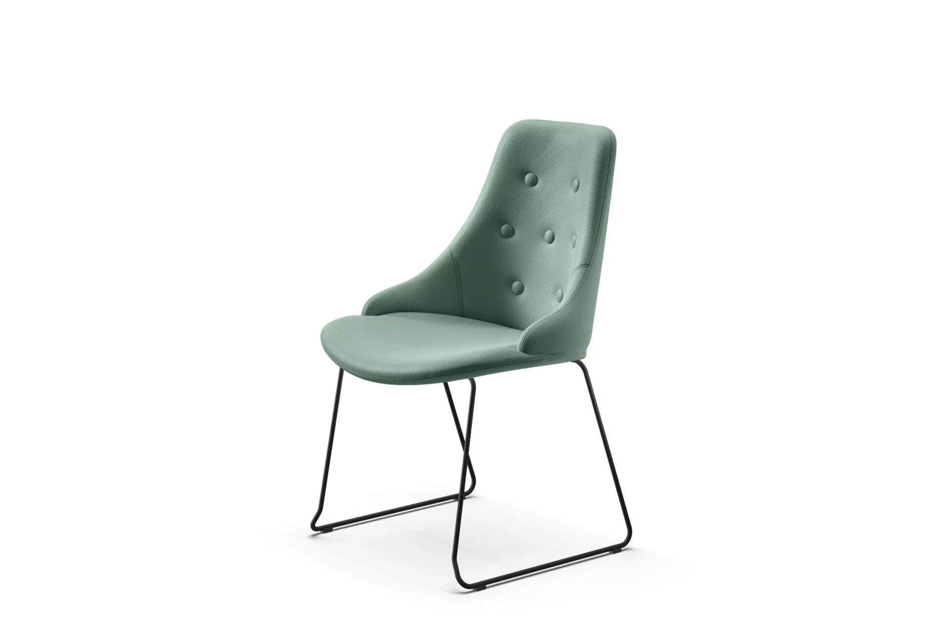 Peressini Glamour SB dining chair featuring a high-back design with button-tufted upholstery, available in a variety of luxurious fabrics and leathers, and supported by a customizable metal or wood base.
