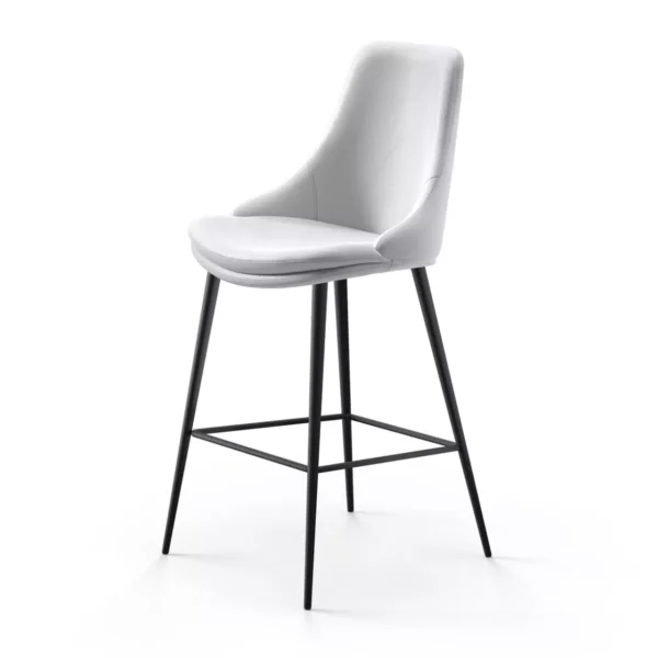 Glamour SC swivel chair by Peressini upholstered in dove-grey fabric with a rounded seat and subtle funnel-shaped back, supported on a polished chrome star-base in a bright living room.