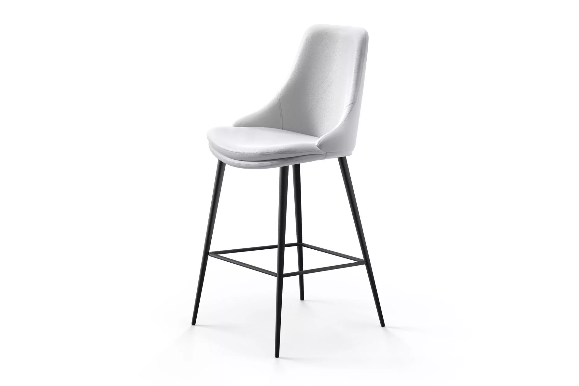 Glamour SC swivel chair by Peressini upholstered in dove-grey fabric with a rounded seat and subtle funnel-shaped back, supported on a polished chrome star-base in a bright living room.