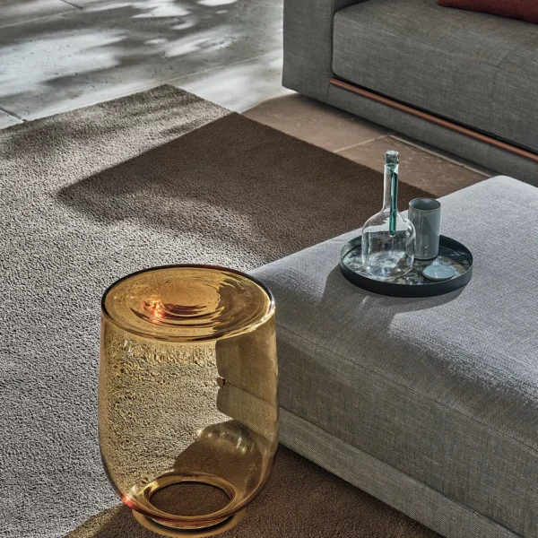 “H2O by Bontempi luxury Italian glass-top coffee table in Troy, Michigan showroom”