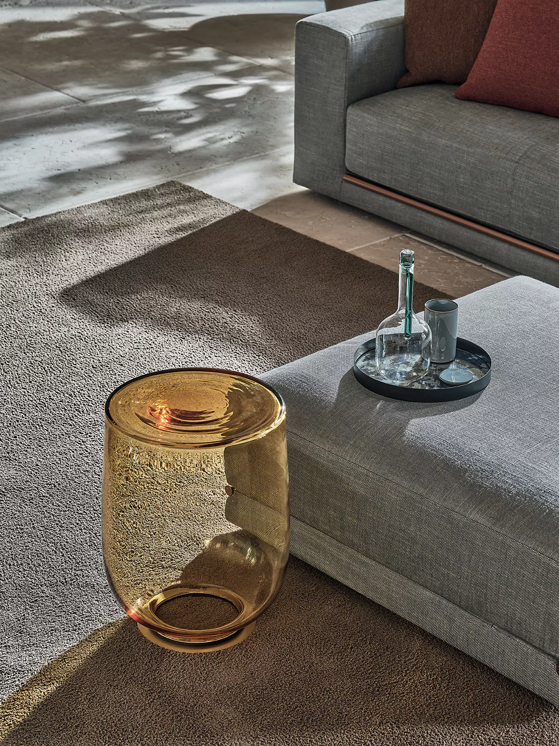 “H2O by Bontempi luxury Italian glass-top coffee table in Troy, Michigan showroom”