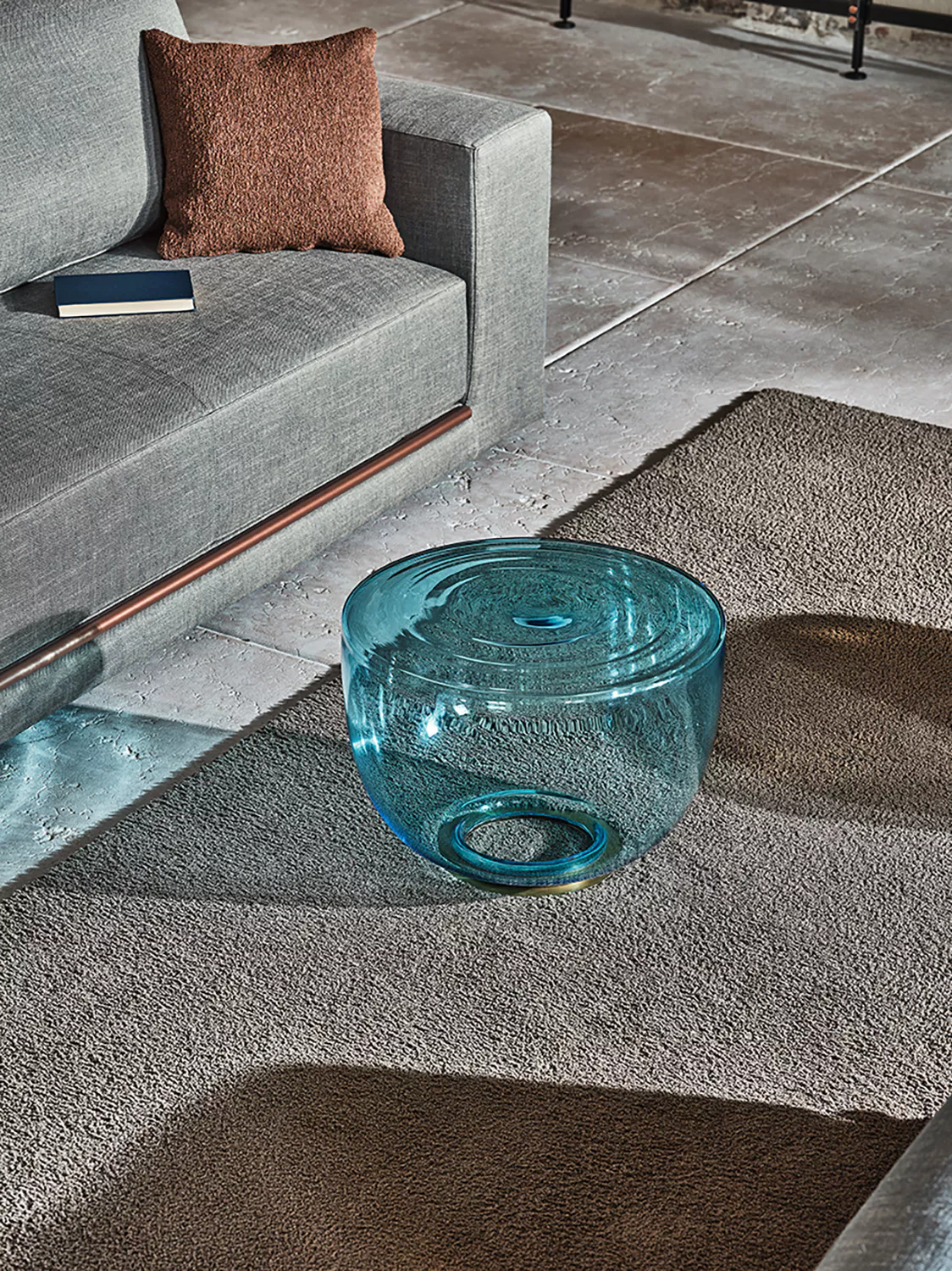 “H2O by Bontempi luxury Italian glass-top coffee table in Troy, Michigan showroom”