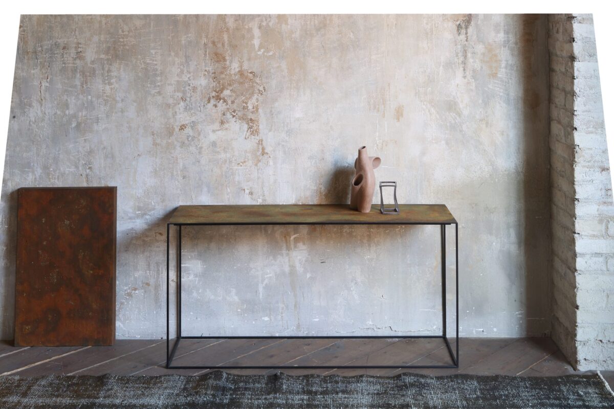 Slim Irony Art Console by Zeusnoto, a sophisticated blend of art and design, featuring sleek lines and modern elegance, ideal for luxury and contemporary spaces.